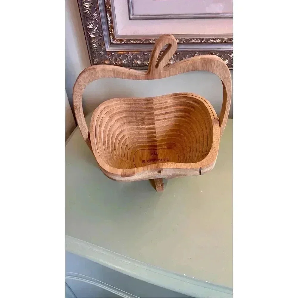Bonnie & Pop Basket Wood Fold Out Fruit Apple Basket Holder‎ Decoration